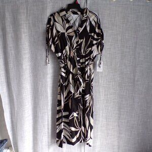 Time and Tru Women's Black Sleeveless Cotton Belted Midi Shirtdress With Pockets